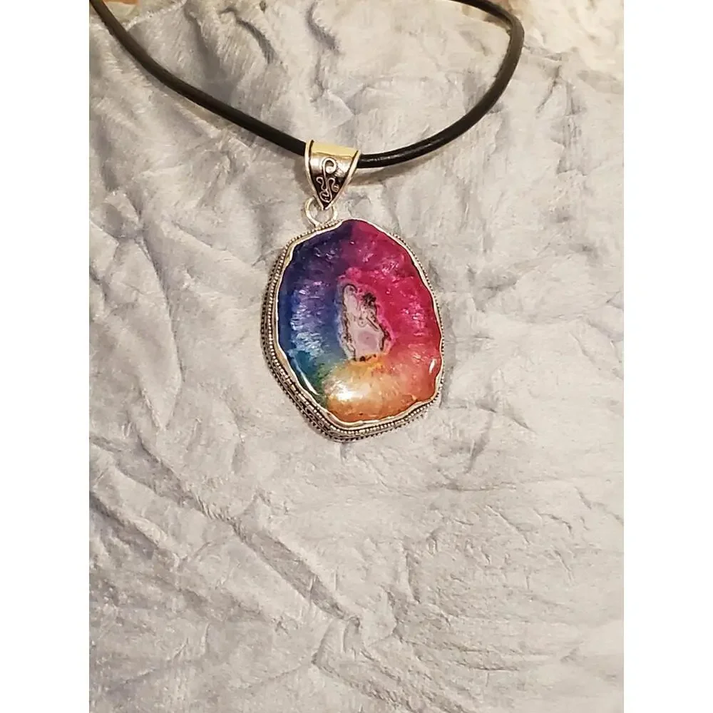 925 large solar rainbow quartz necklace - Picture 7 of 12